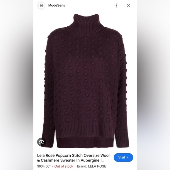 Lela Rose Sweaters - EUC! Lela Rose Aubergine Wool/Cashmere Popcorn Stitch Sweater, Size XL